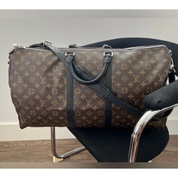 Louis Vuitton Monogram Macassar Keepall 55 Bandouliere Duffle M56714 EXCELLENT - Picture 1 of 16